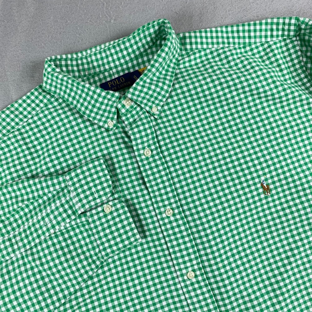 Polo Ralph Lauren Shirt Mens 3XLT Tall cotton check White green flesh pony